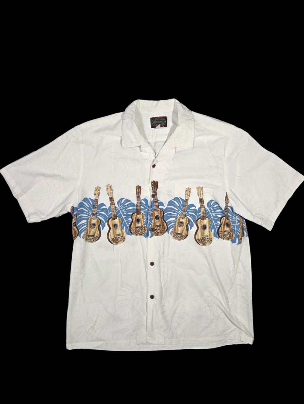 Hawaiian Reserve Tropical Shirt USA Button-Up Guitar White Casual Beach Summer